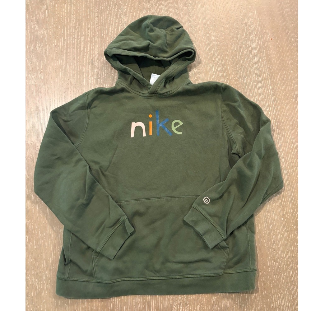 Nike‎ Hoodie Mens Medium Green Multicolor Spellout Pullover Sweatshirt